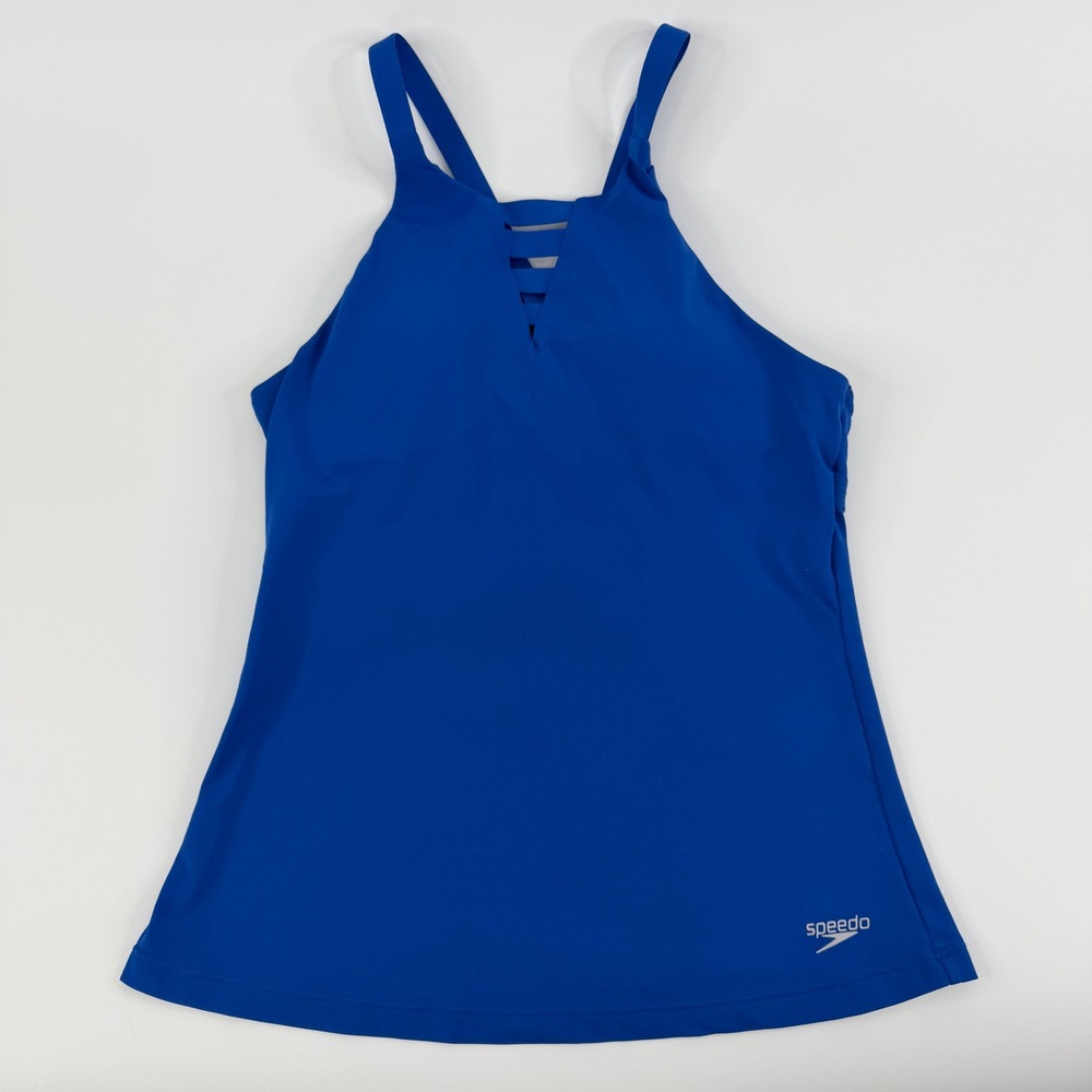 Speedo Tankini Swim Top Womens 8 Blue Endurance Lite High Neck Strappy